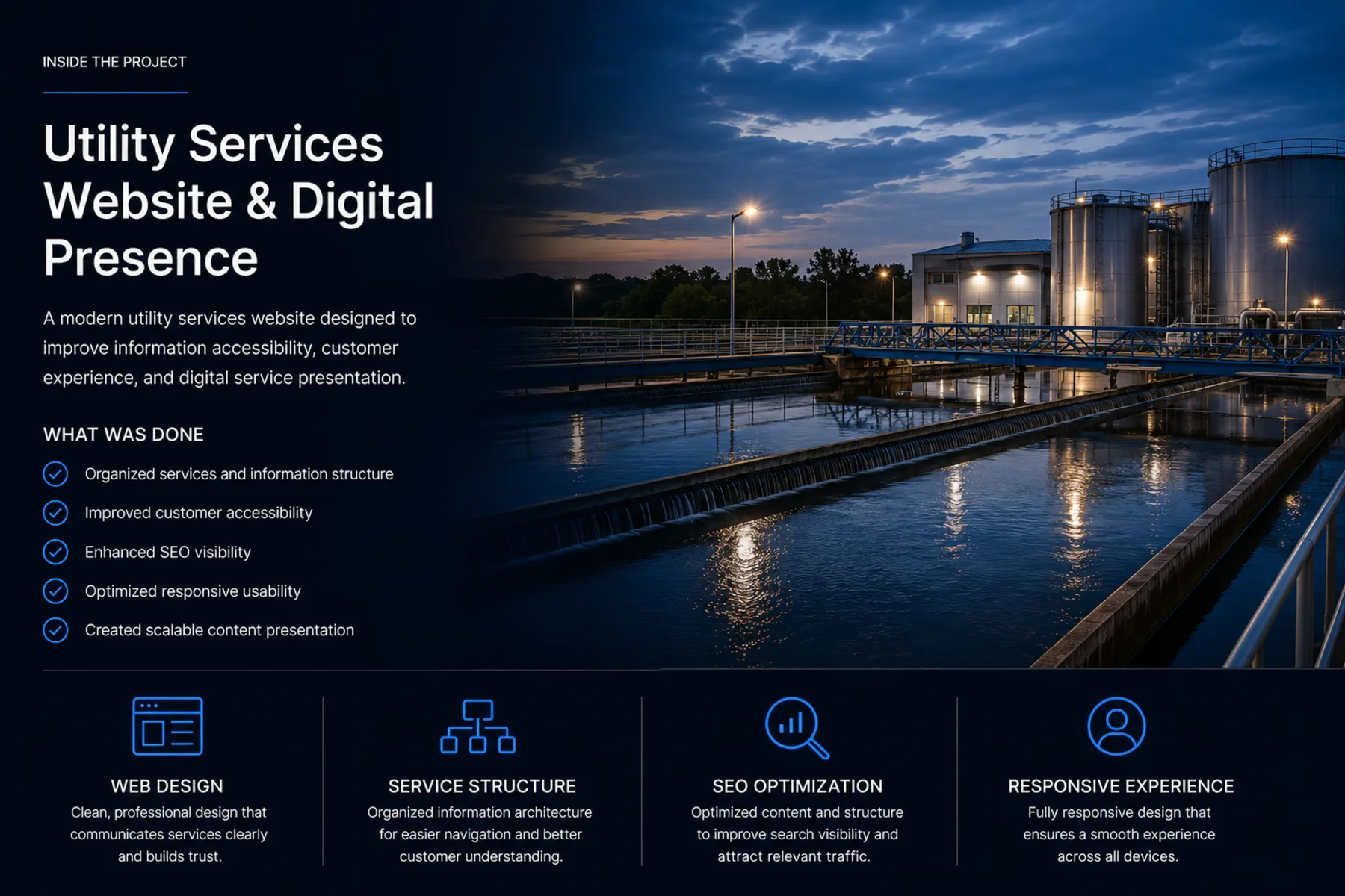 Vik Sofia utility services website case study by Reflectico, shown across laptop, tablet, and phone, featuring organized service structure, improved customer accessibility, SEO optimization, and a responsive experience for an infrastructure and public utilities provider